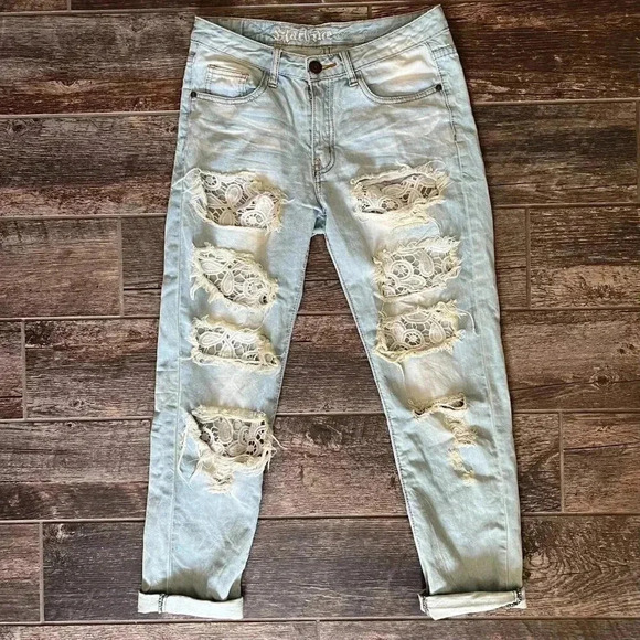 Machine Bourneuf Mode Pants - Machine Pour Neuf Jeans Women's Size 27 US - Distressed - Heavy Wash - Cuffed